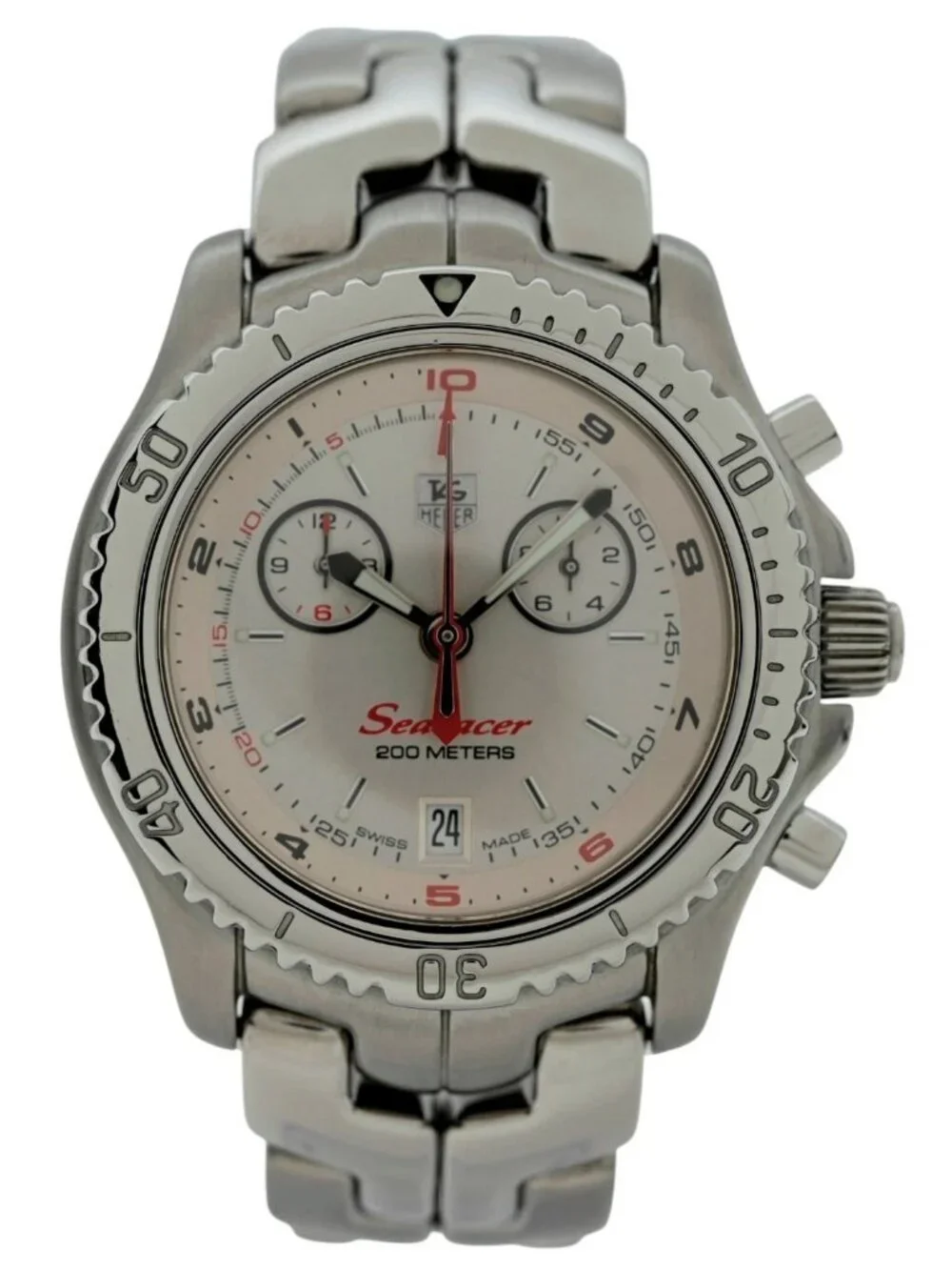 Tag Heuer 42mm Men's Searacer LINK Chronograph Silver Dial SS Watch Ref: CT1114!